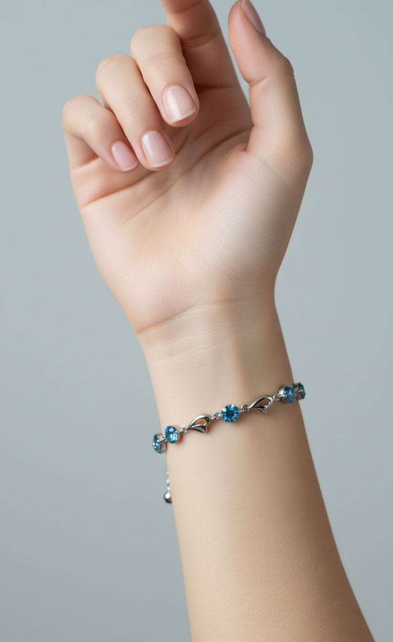 S999 Sterling Silver Blue Zircon Bracelet – Elegant Adjustable Chain
