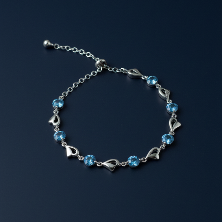 S999 Sterling Silver Blue Zircon Bracelet – Elegant Adjustable Chain