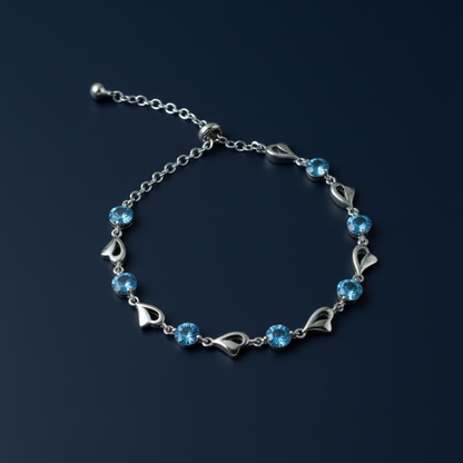 S999 Sterling Silver Blue Zircon Bracelet – Elegant Adjustable Chain