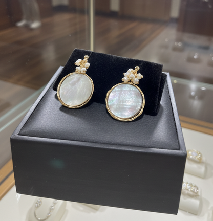 Handmade Gold Mother of Pearl Earrings | Freshwater Pearl Cluster