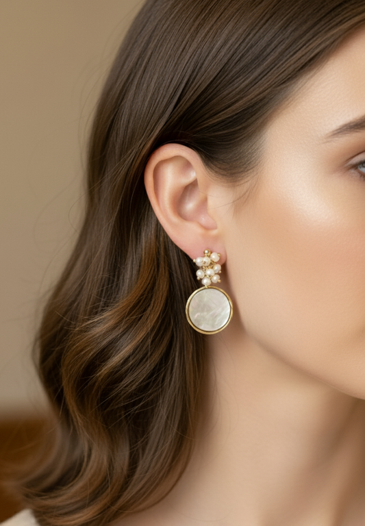 Handmade Gold Mother of Pearl Earrings | Freshwater Pearl Cluster