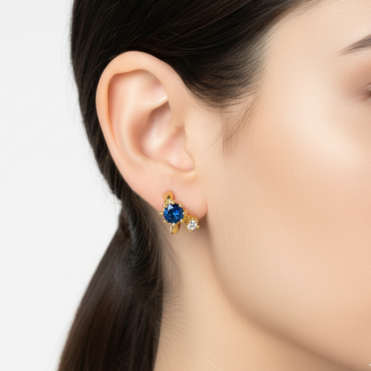 Elegant Blue Glass & Zircon Earrings | S925 Silver with Gold Plating