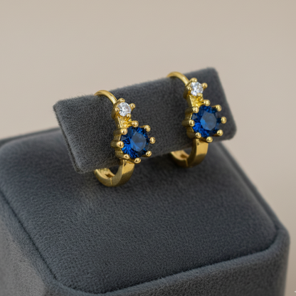 Elegant Blue Glass & Zircon Earrings | S925 Silver with Gold Plating