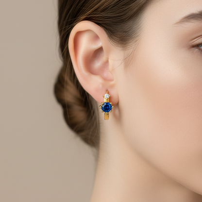 Elegant Blue Glass & Zircon Earrings | S925 Silver with Gold Plating
