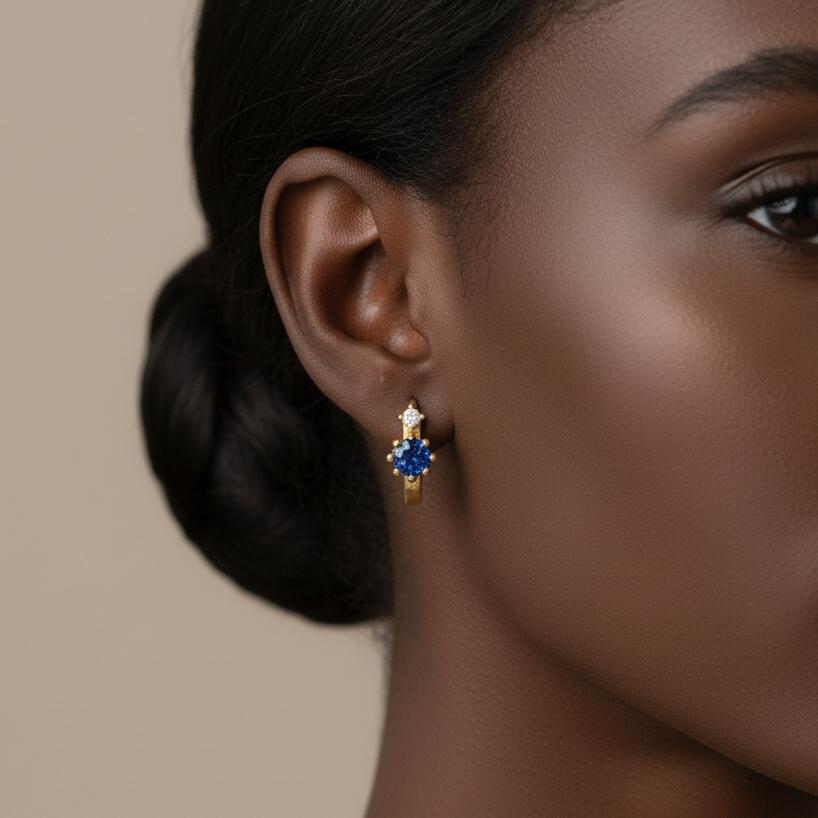 Elegant Blue Glass & Zircon Earrings | S925 Silver with Gold Plating