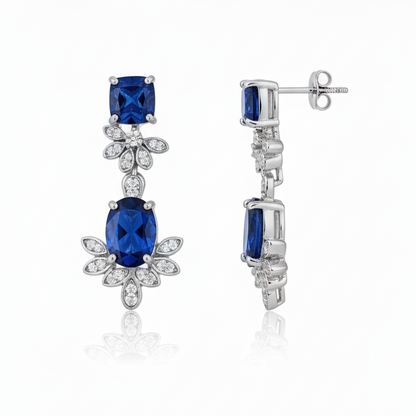 S925 Sterling Silver Drop Earrings with 5.5Kt Lab Sapphire | Elegant Blue Gemstone Jewelry