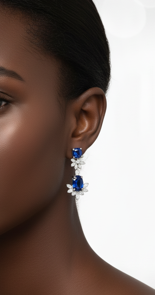 S925 Sterling Silver Drop Earrings with 5.5Kt Lab Sapphire | Elegant Blue Gemstone Jewelry