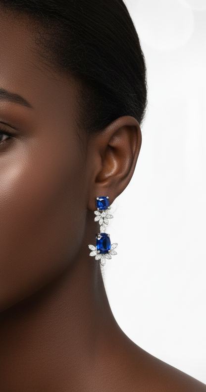 S925 Sterling Silver Drop Earrings with 5.5Kt Lab Sapphire | Elegant Blue Gemstone Jewelry