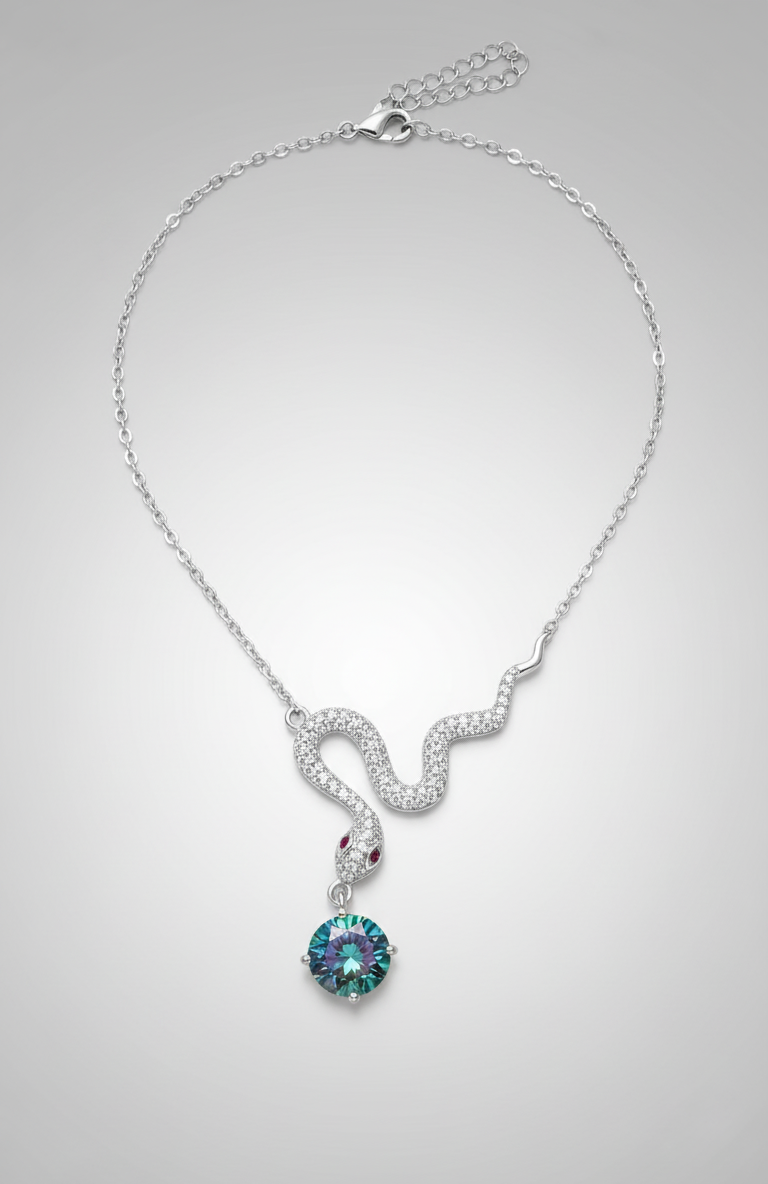 S925 Silver Snake Necklace with Mozambique Drill & Zircon Pendant