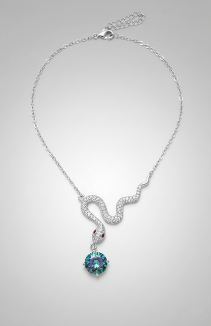 S925 Silver Snake Necklace with Mozambique Drill & Zircon Pendant