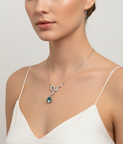S925 Silver Snake Necklace with Mozambique Drill & Zircon Pendant