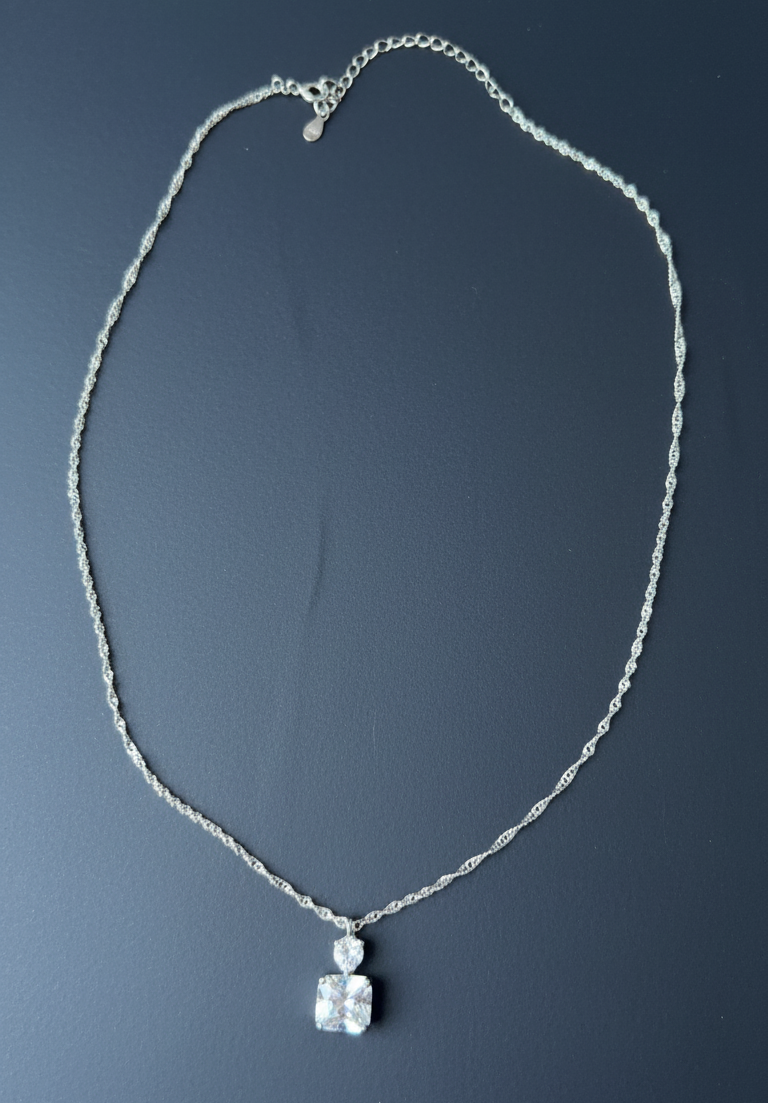 S925 Sterling Silver Necklace with Artificial Color Treasure Pendant