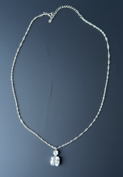 S925 Sterling Silver Necklace with Artificial Color Treasure Pendant