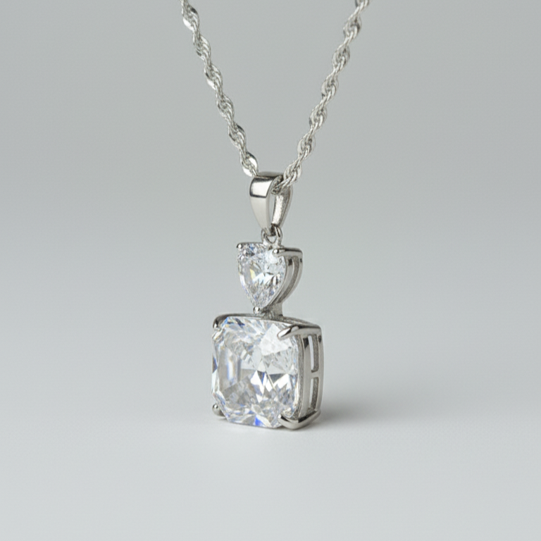 S925 Sterling Silver Necklace with Artificial Color Treasure Pendant