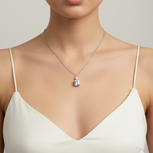 S925 Sterling Silver Necklace with Artificial Color Treasure Pendant