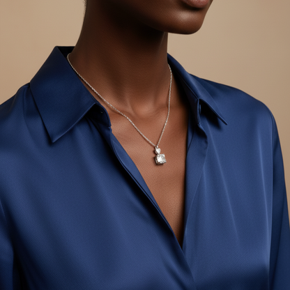 S925 Sterling Silver Necklace with Artificial Color Treasure Pendant
