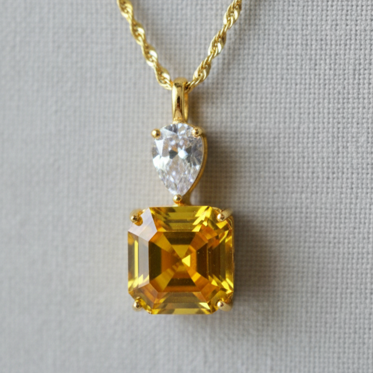 Golden Radiance Pendant Necklace | S925 Silver with 18K Gold Plating | Artificial Color Treasure Stone
