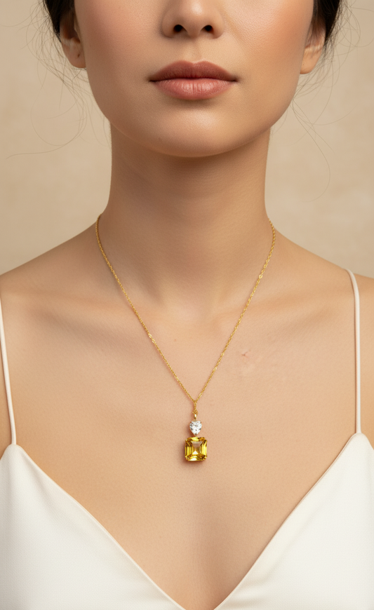 Golden Radiance Pendant Necklace | S925 Silver with 18K Gold Plating | Artificial Color Treasure Stone
