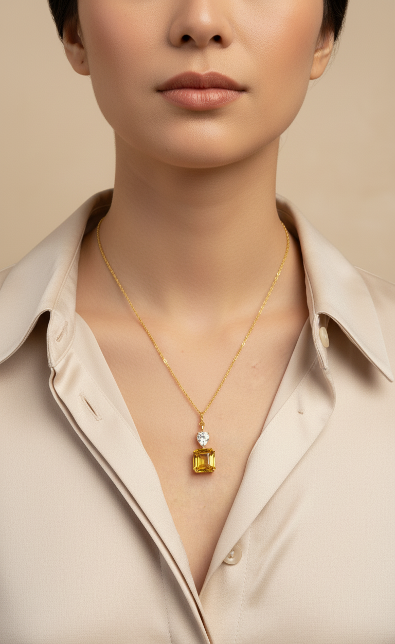 Golden Radiance Pendant Necklace | S925 Silver with 18K Gold Plating | Artificial Color Treasure Stone