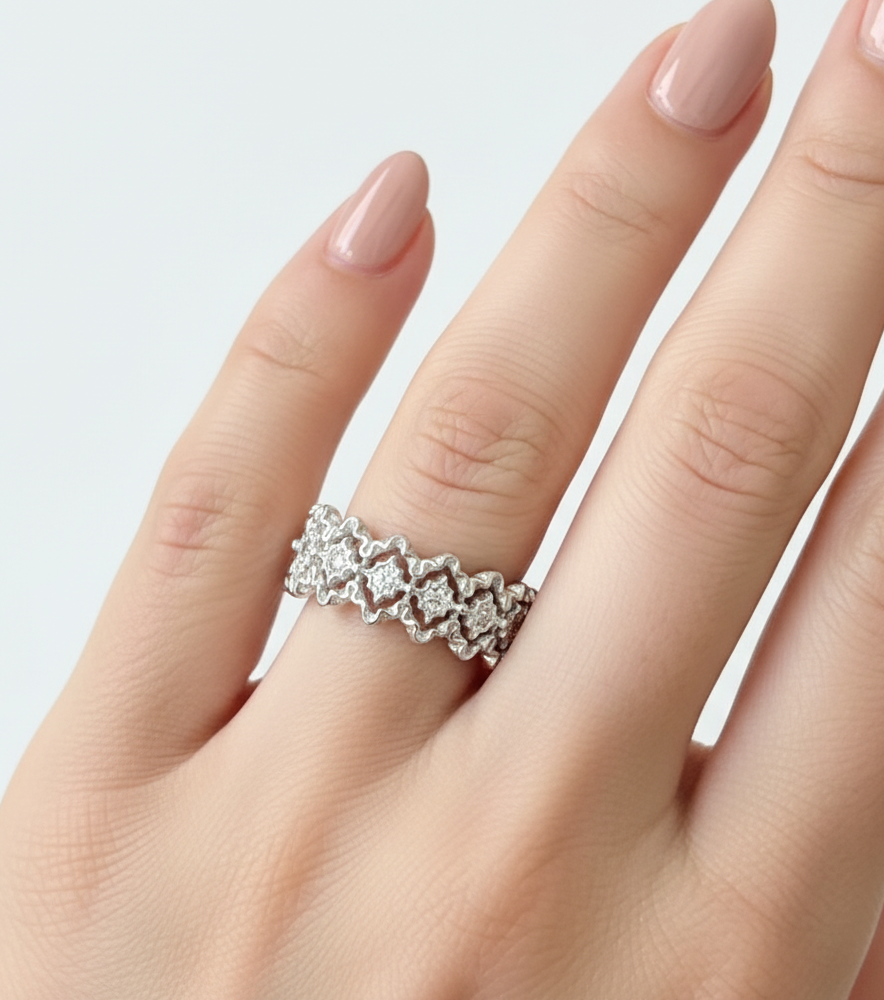 S925 Sterling Silver Geometric Zircon Ring