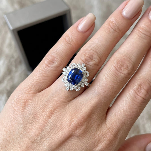 S925 Sterling Silver Lab Sapphire Ring | Vintage Halo Engagement Ring